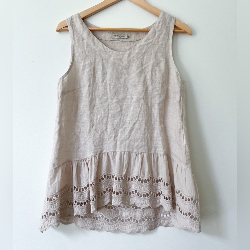 100% linen tank blouse top with ruffle eyelet detail. Size S. - Picture 1 of 7